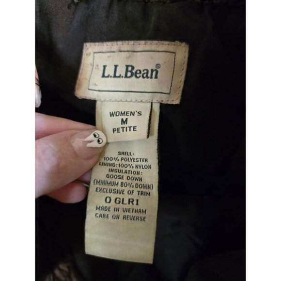Vintage LL Bean Women PM Faux Suede Quilt Goose Down Parka Coat Sherpa Collar - Picture 2 of 6